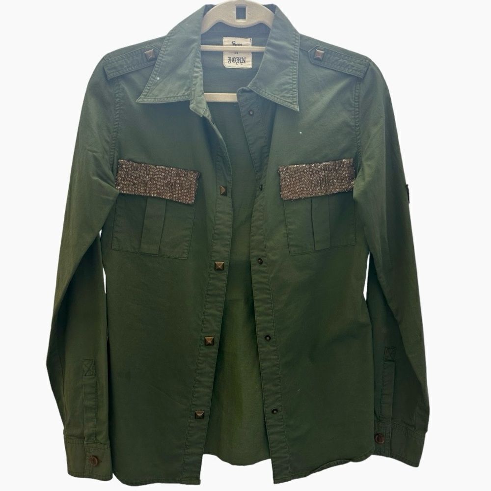 SON OF JOHN Army Style Button Down Shirt